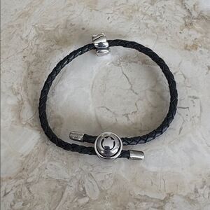 Persona Adjustable Braided Leather & Sterling Silver Bracelet & Heart Charm
